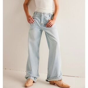 NWT Free People Palmer Cuffed Jeans Mid Rise Denim We The Free Light Blue 25